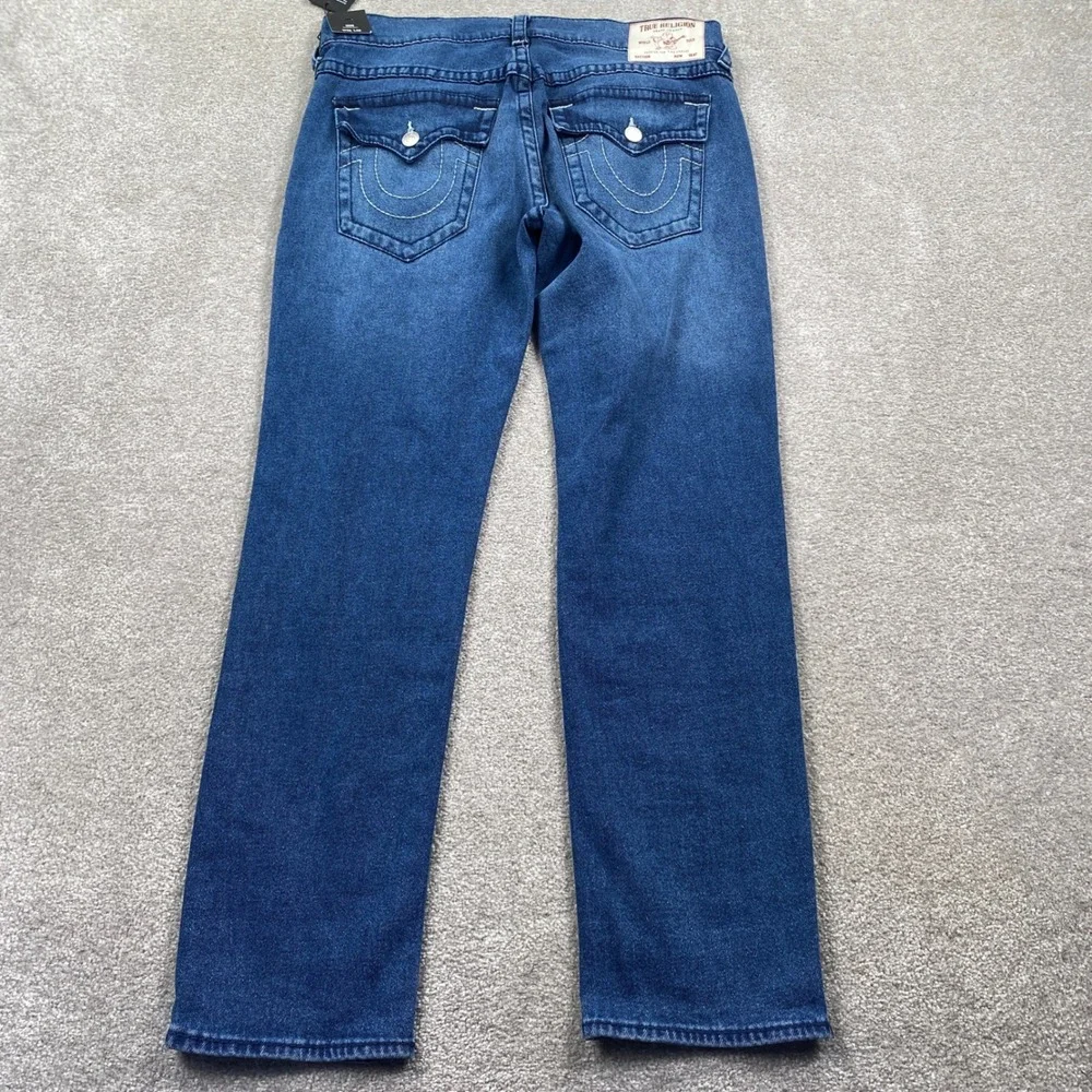 True Religion Geno Relaxed Slim Jeans Mens 36 Blue Big T Flap Pocket Denim